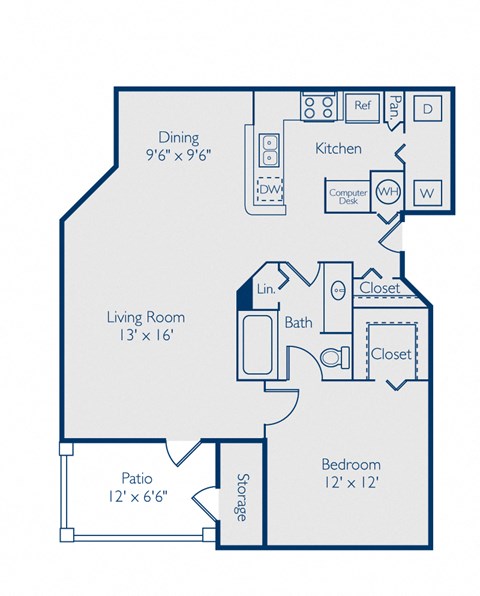 A floor plan of a house with a living room, dining room, kitchen, bathroom, and two bedrooms.